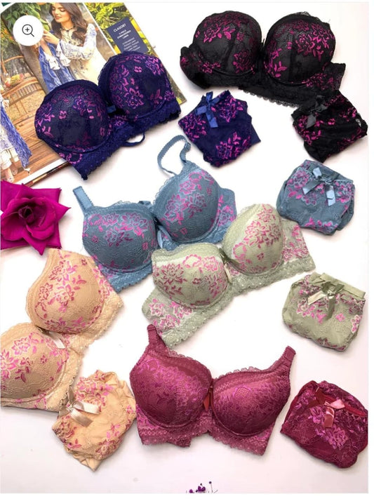 Fancy Padded Pushup Wire Bra and Panty Set