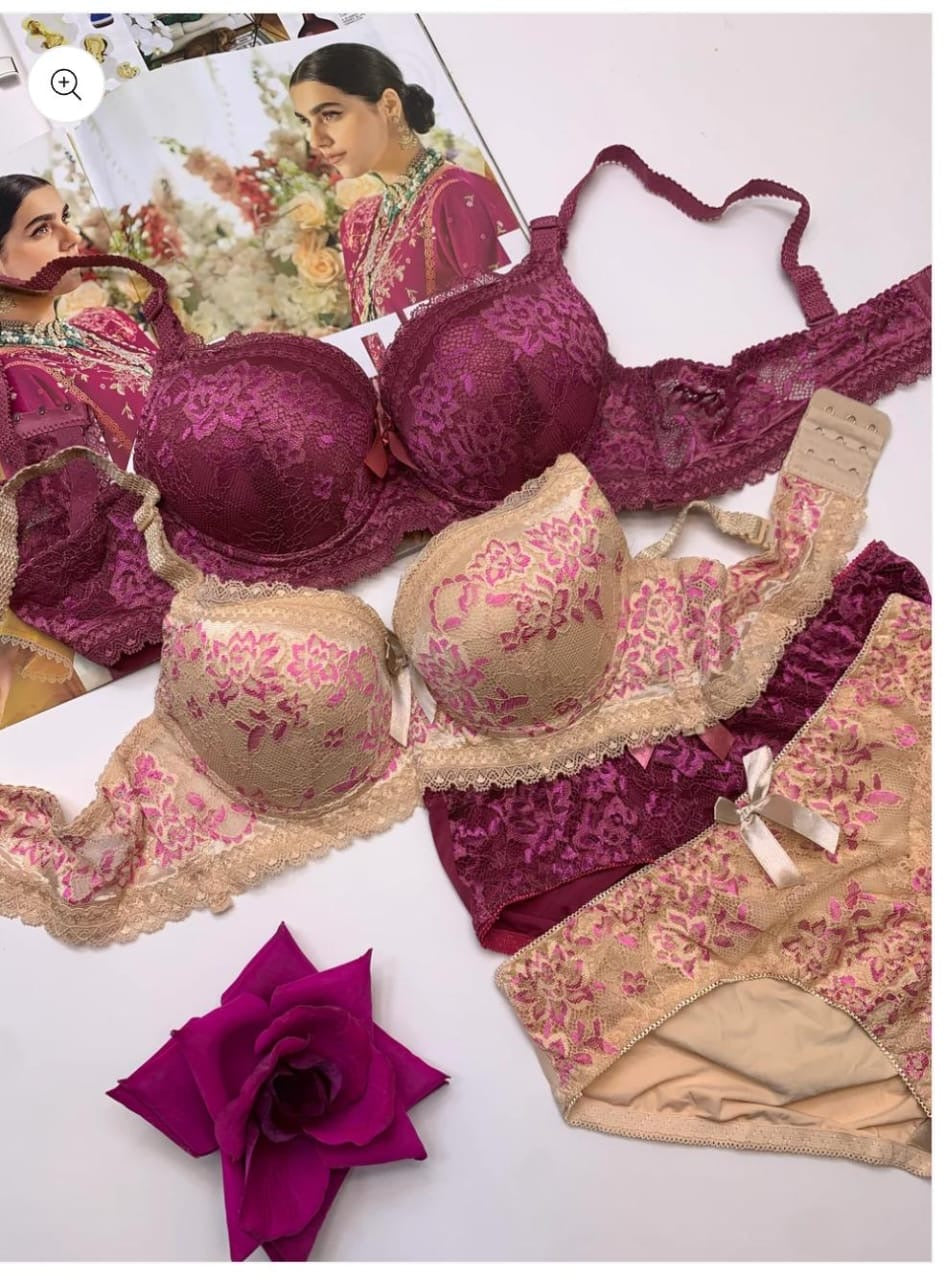 Fancy Padded Pushup Wire Bra and Panty Set