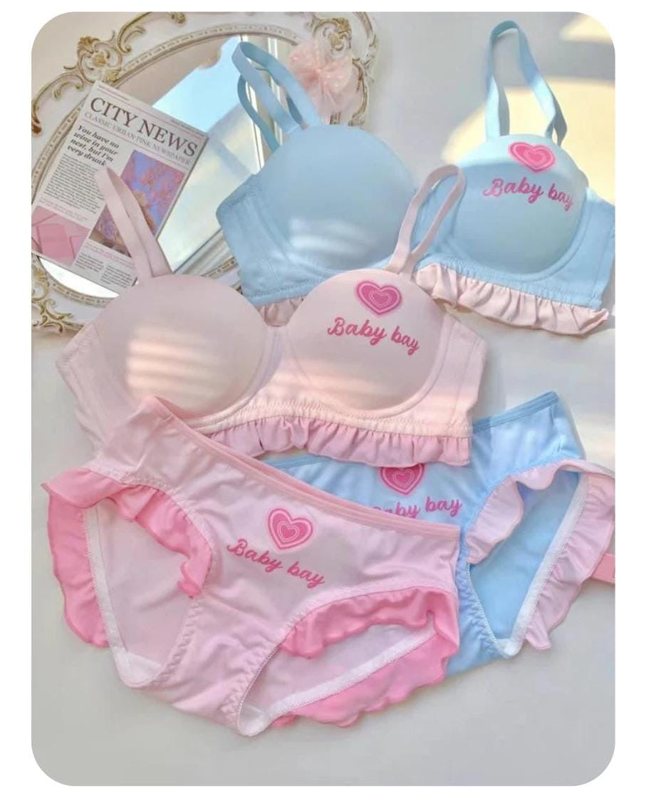 Flourish Baby Bay Pastel Ruffle Bra & Panty Set – Cute Printed, Soft Padded & Comfortable Lingerie for Girls