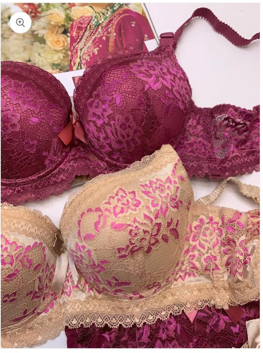 Fancy Padded Pushup Wire Bra and Panty Set