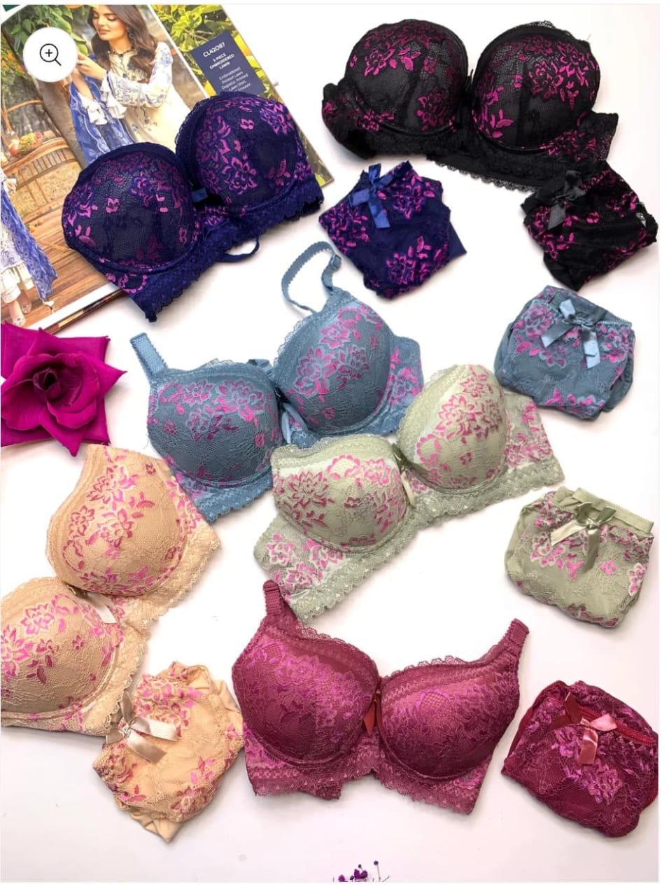 Fancy Padded Pushup Wire Bra and Panty Set